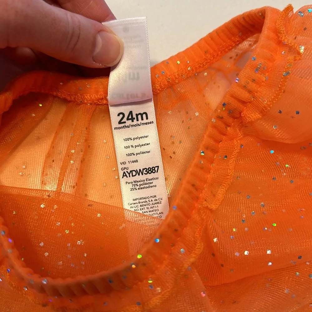 NWOT Carter’s tiered tutu skirt orange with silver glitter size 24 months 🧡